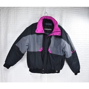 Vintage Cornice Mens Ski Jacket Medium Black Gry Pink 90s Colorblock Puffer Coat
